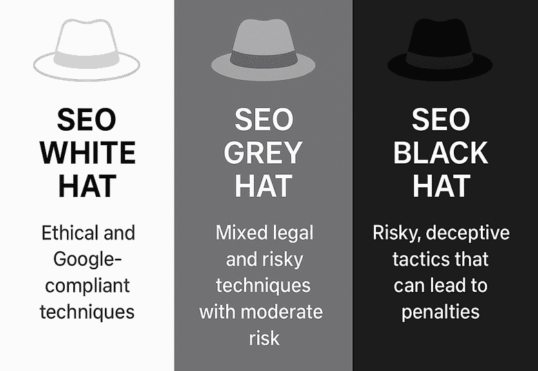 سئو کلاه سیاه -سئو کلاه سفید- سئو کلاه خاکستری